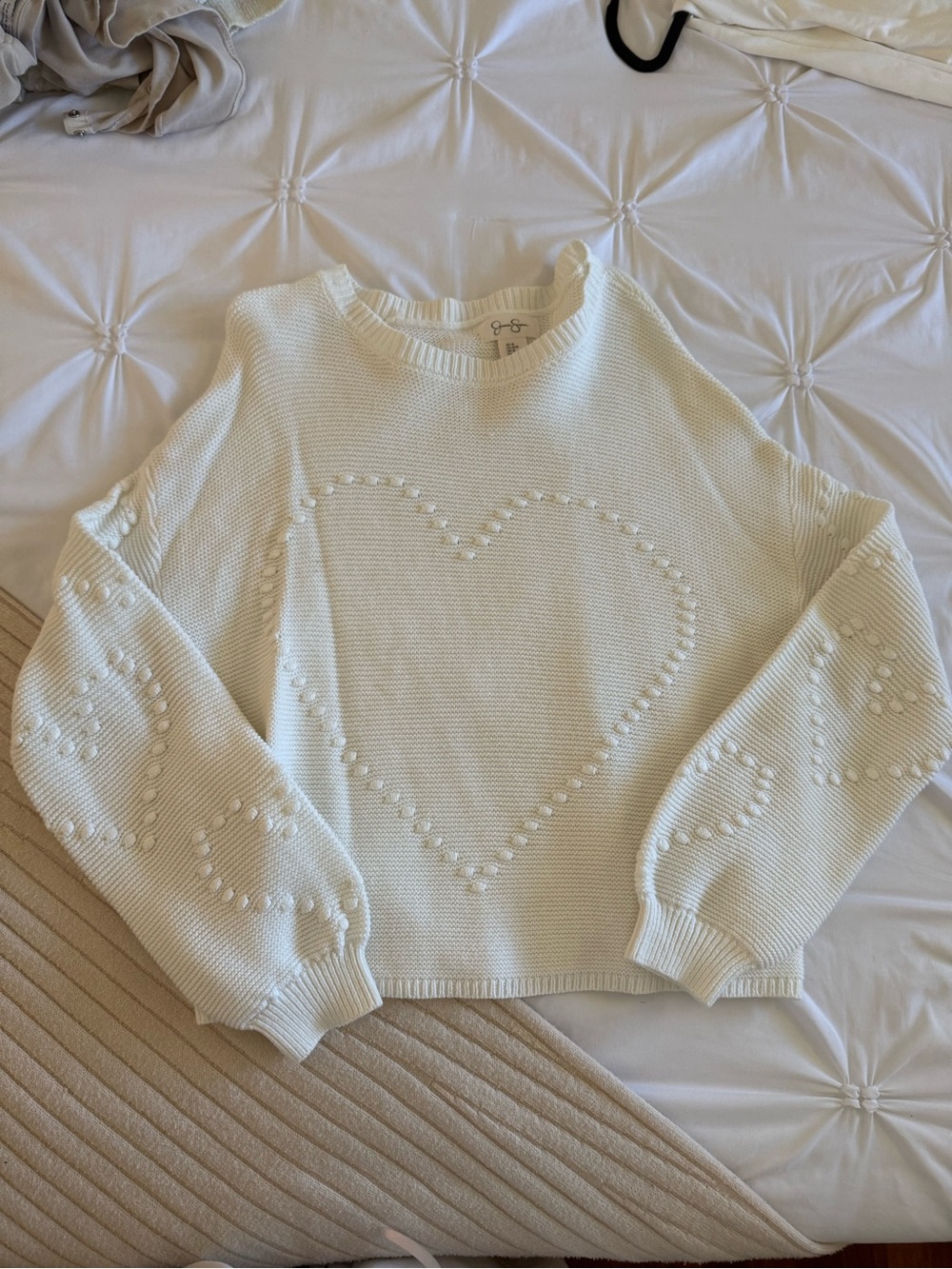 Jessica Simpson Cream Heart-Detail Crewneck Sweater